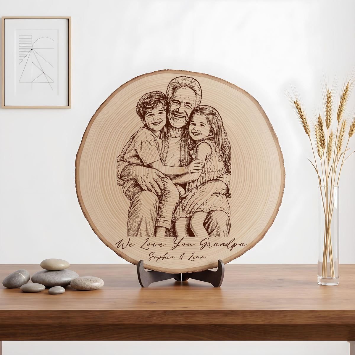 Personalized Wedding Photo Wood Slice, Custom Engraved Couple Portrait Plaque