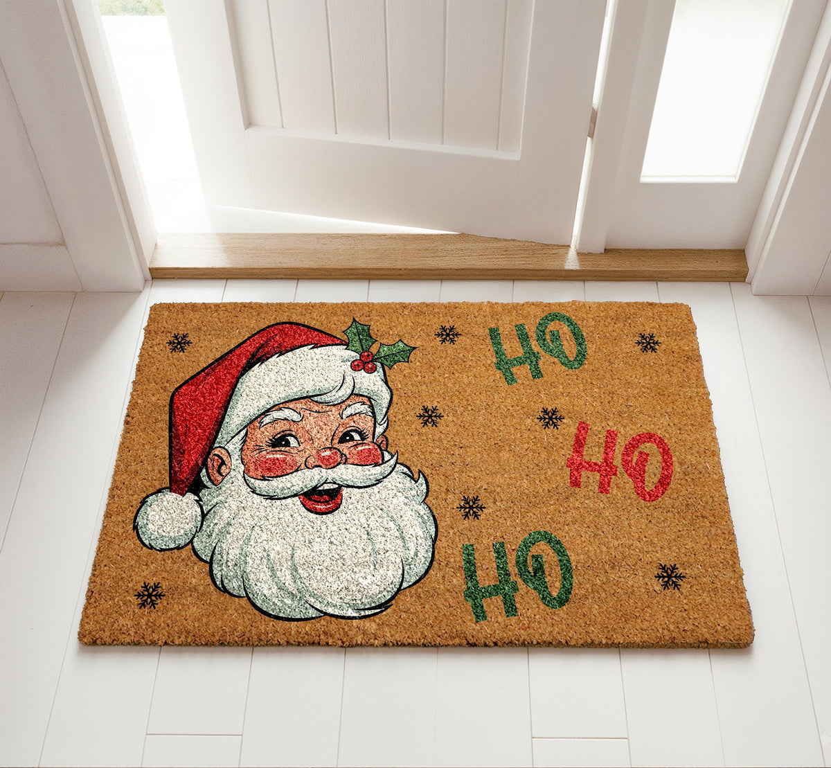 Cute Santa Claus Design Christmas Doormat, Retro Ho Ho Ho Welcome Mat