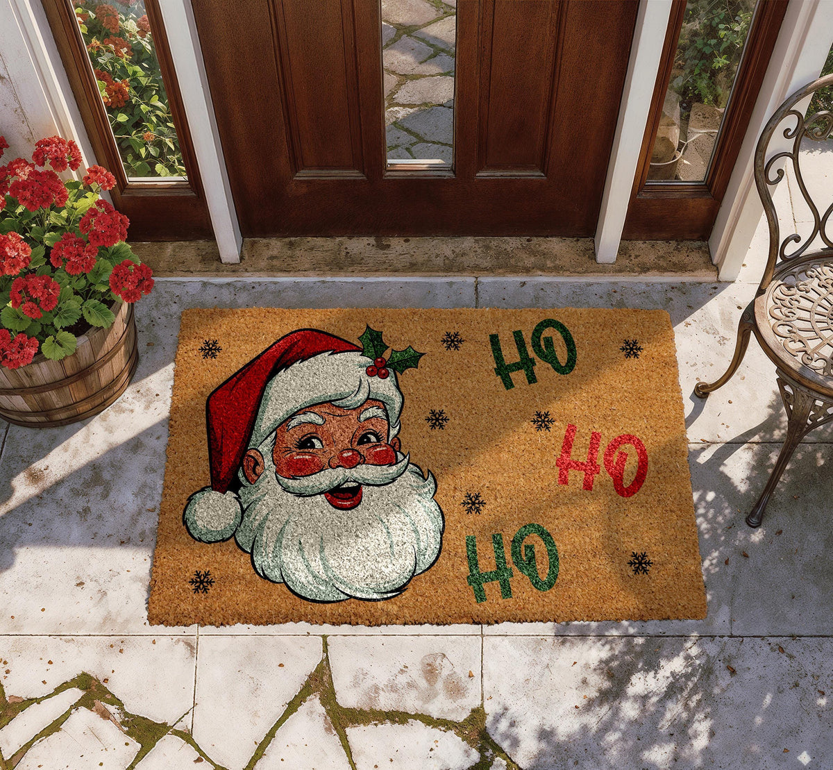 Cute Santa Claus Design Christmas Doormat, Retro Ho Ho Ho Welcome Mat