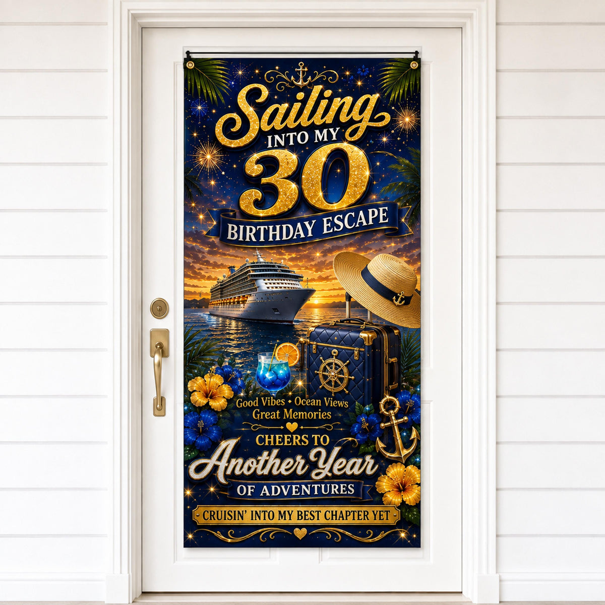 Personalized Cruise Door Banner | Sailing into 30 Birthday Escape Sign