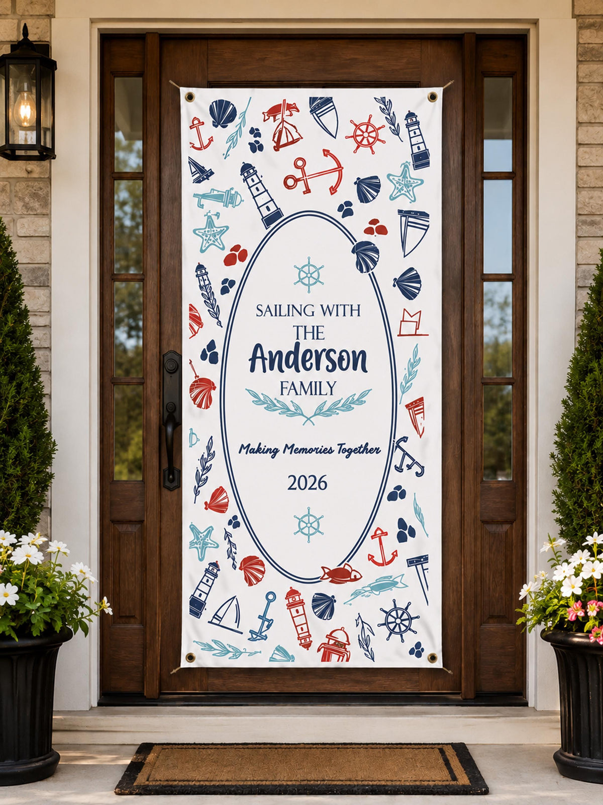 Personalized Nautical Family Cruising Door Banner | Cabin Decor, Vacation Sign