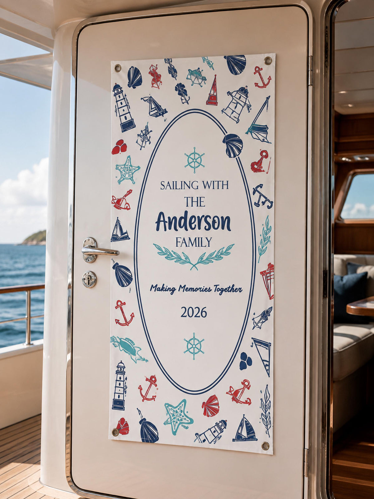 Personalized Nautical Family Cruising Door Banner | Cabin Decor, Vacation Sign