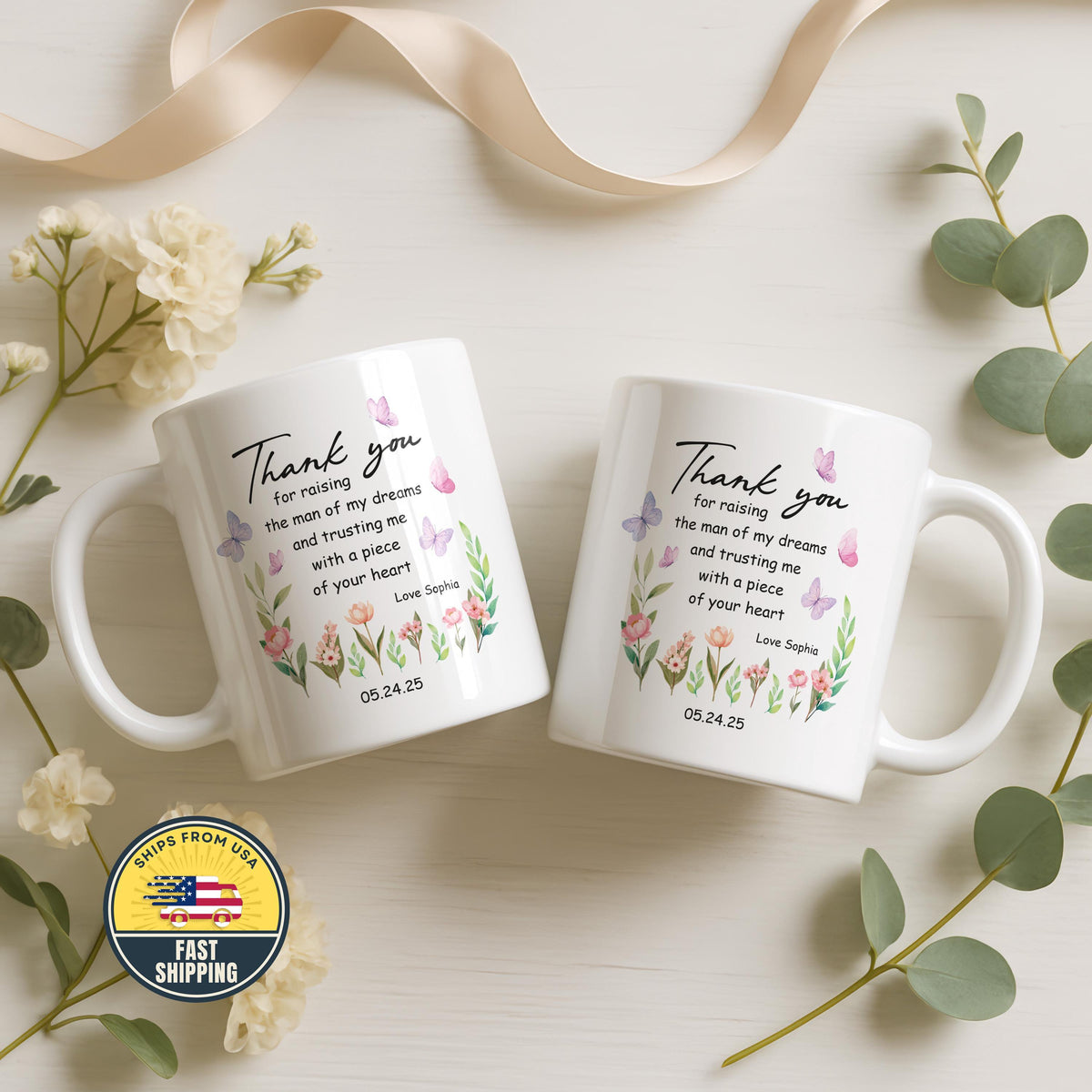 Personalized Ceramic Mug, Thank You Gift for Mother in Law, Wedding Gift from Bride