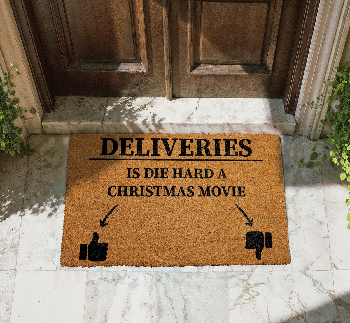 Deliveries Is Die Hard a Christmas Movie Doormat, Funny Holiday Welcome Mat