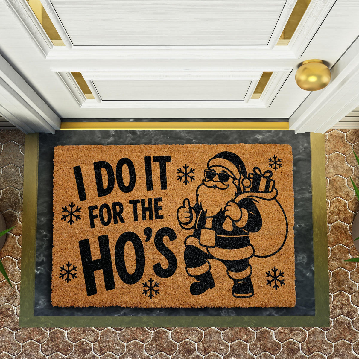 I Do It For The Ho's Christmas Doormat, Funny Cool Santa Welcome Mat