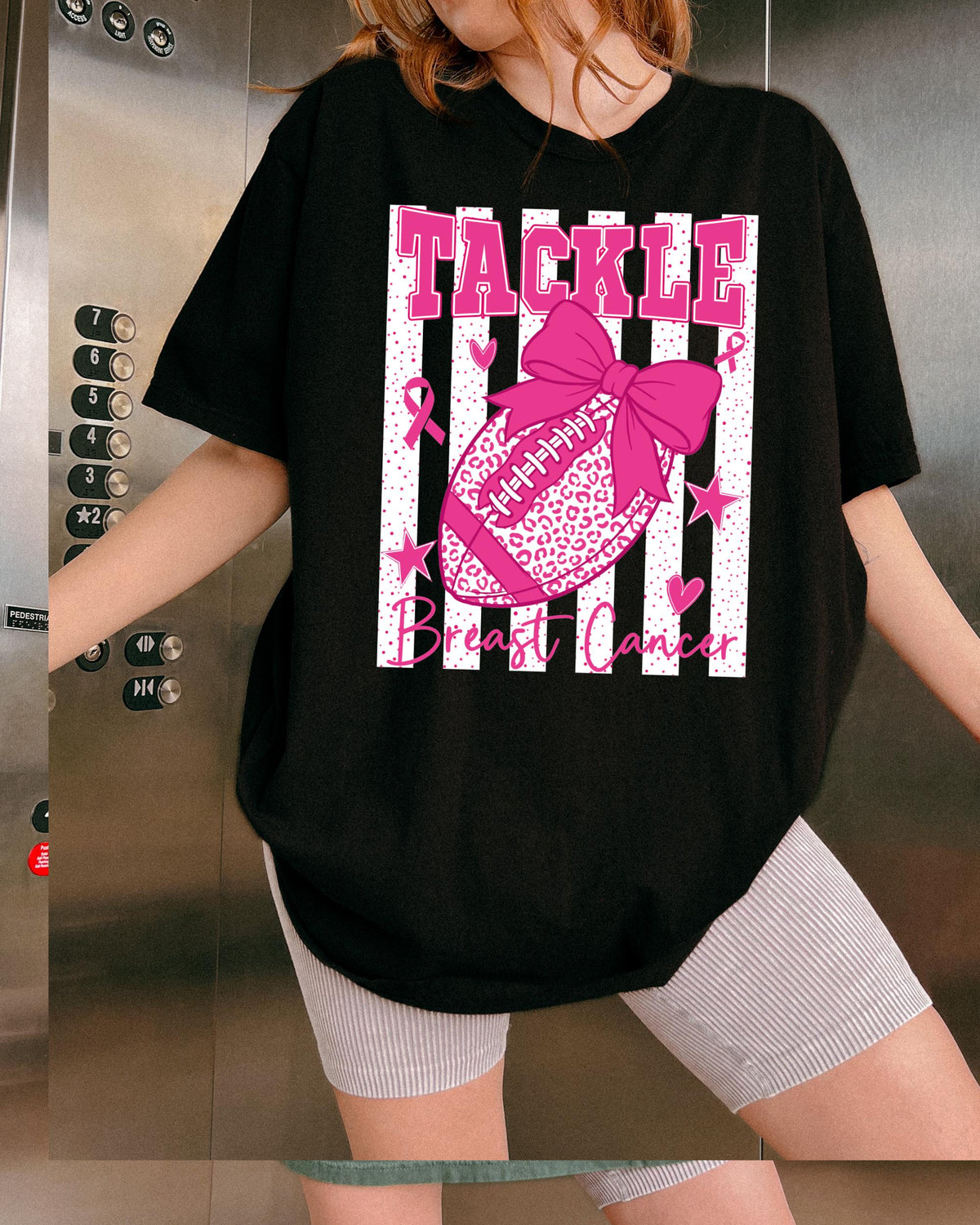 Breast Cancer Football Comfort Colors® Shirt, Tackle Bow Breast Cancer Tee, Pink Ribbon Sport T-shirt
