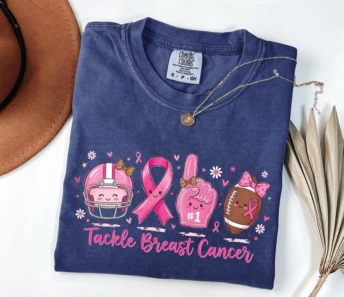 Tackle Breast Cancer Comfort Colors® Shirt, Breast Cancer Football Tee, Pink Ribbon Sport T-shirt