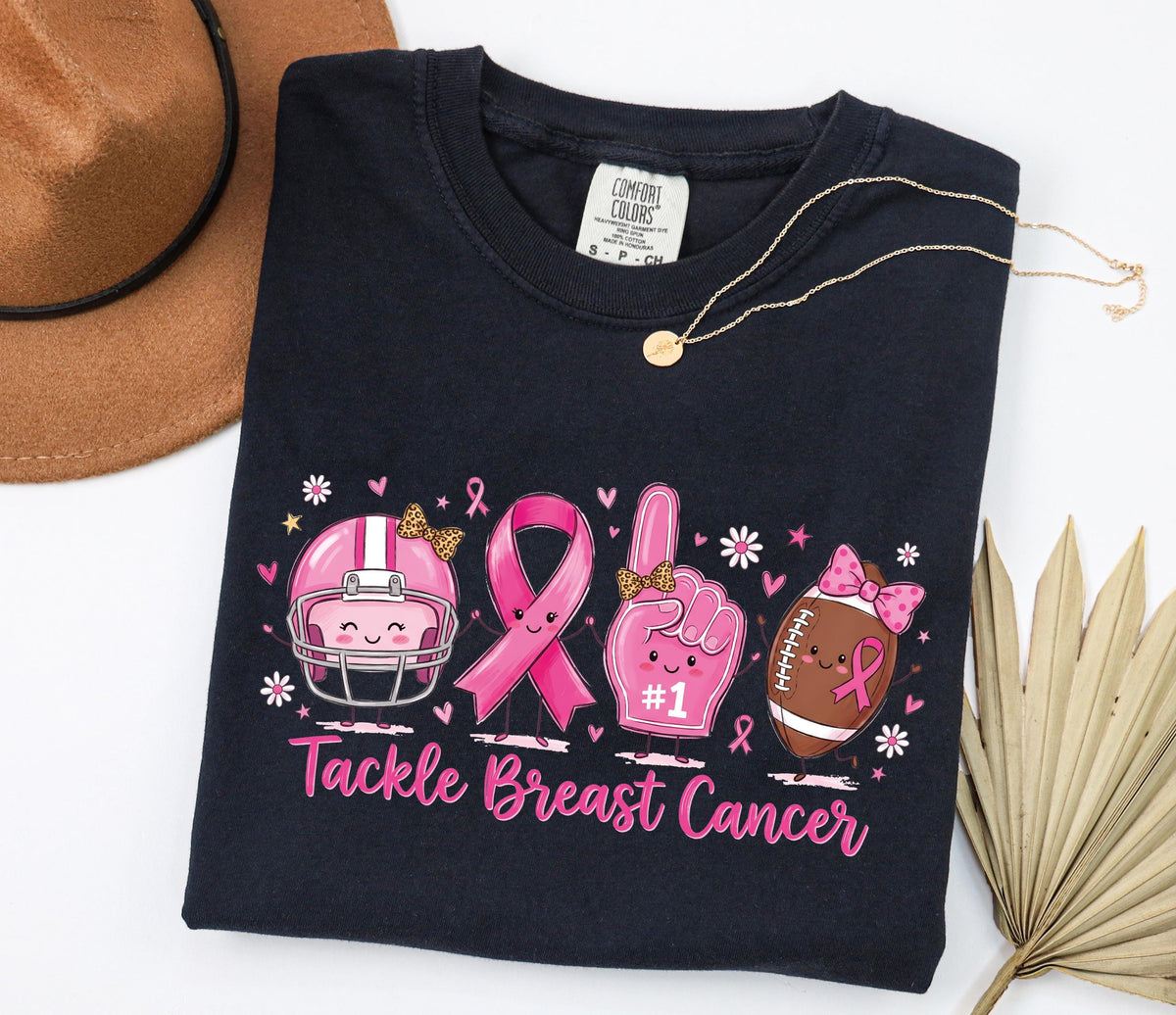 Tackle Breast Cancer Comfort Colors® Shirt, Breast Cancer Football Tee, Pink Ribbon Sport T-shirt
