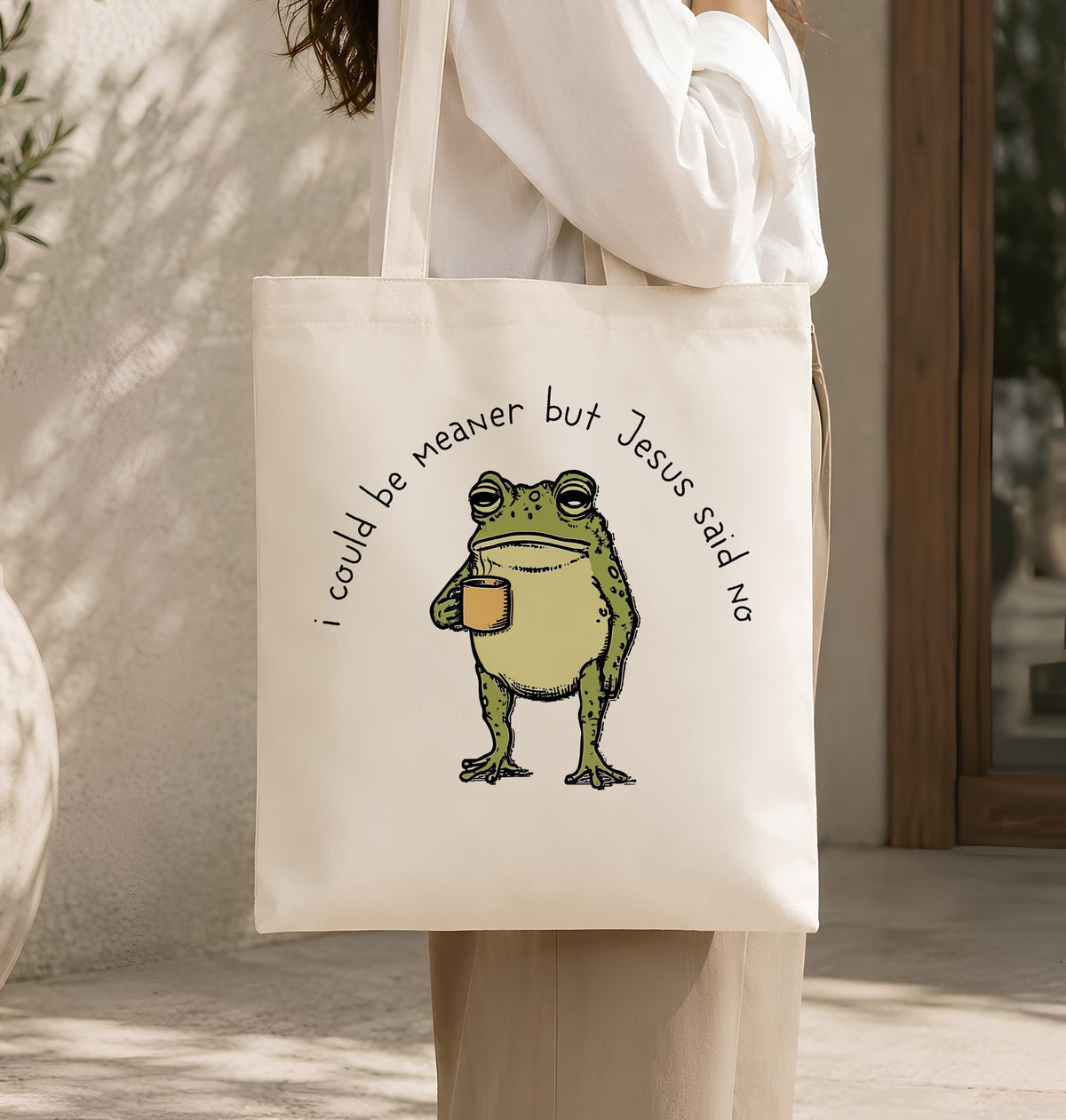 Cotton Canvas Tote Bag, Sarcastic Frog Quote Design, Daily Use Carryall Tumbler