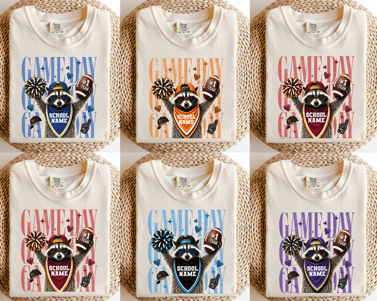 Game Day Raccoon Comfort Colors® Shirt, Custom School Name Shirt, Football Team Matching Tees