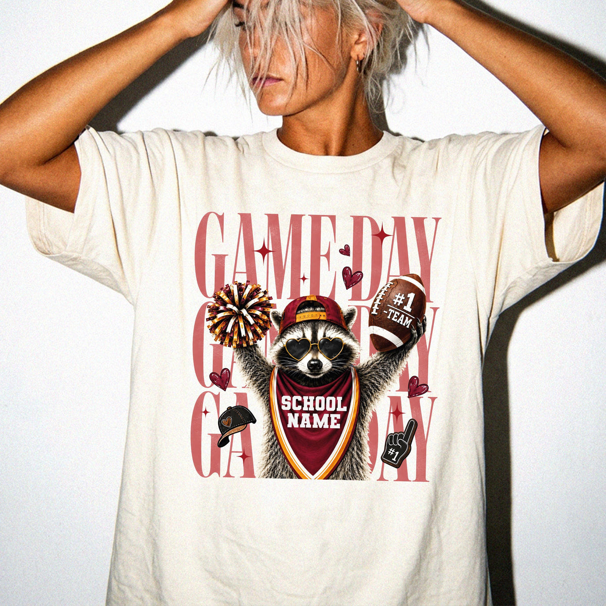 Game Day Raccoon Comfort Colors® Shirt, Custom School Name Shirt, Football Team Matching Tees