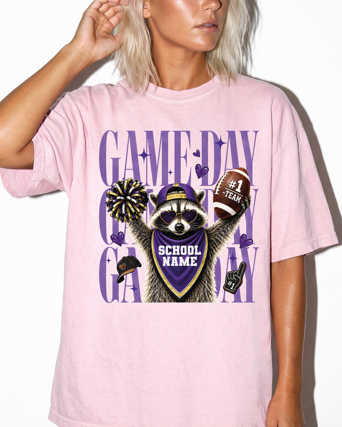 Game Day Raccoon Comfort Colors® Shirt, Custom School Name Shirt, Football Team Matching Tees