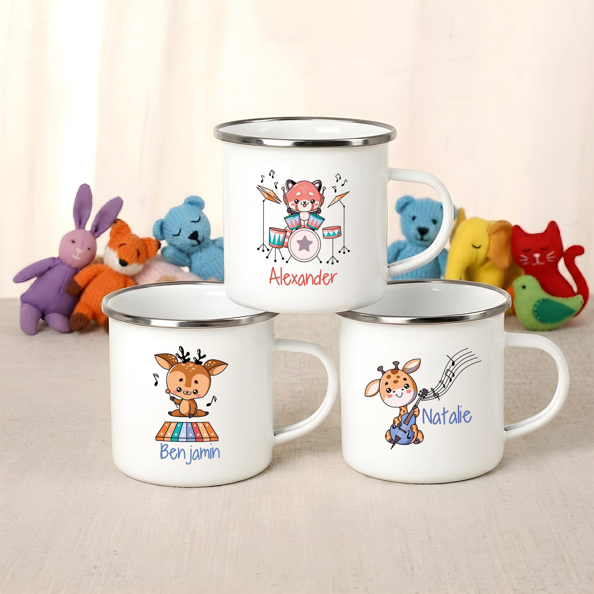 Personalized Kids Stainless Steel Camping Mug, Animal Music Theme Adventure Cup