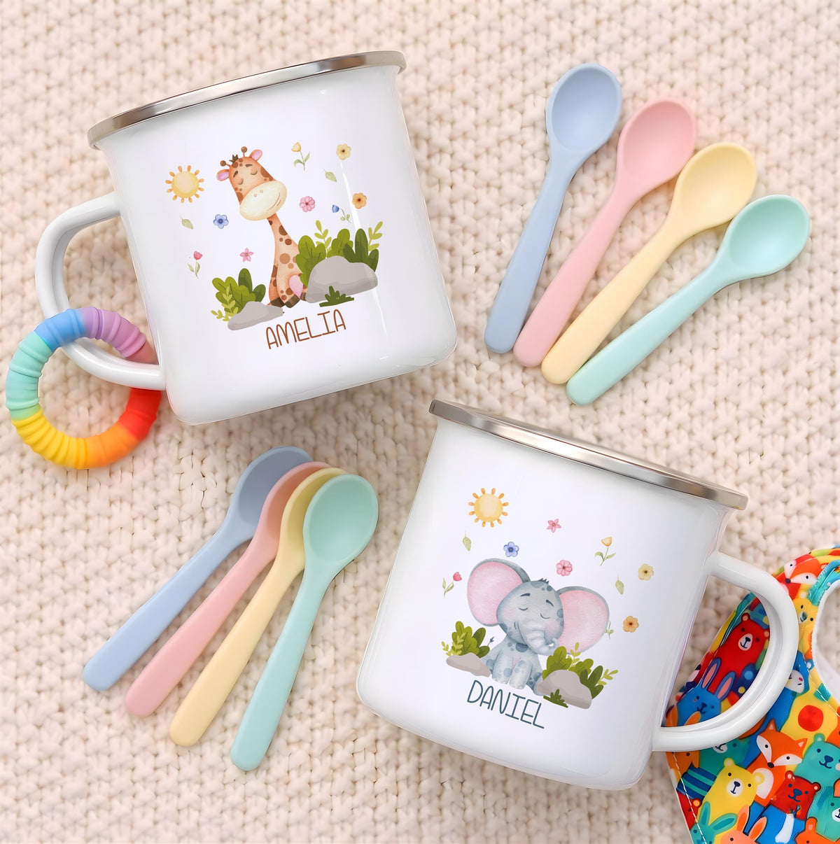 Personalized Safari Animals Stainless Steel Kids Mug, Watercolor Adventure Cup
