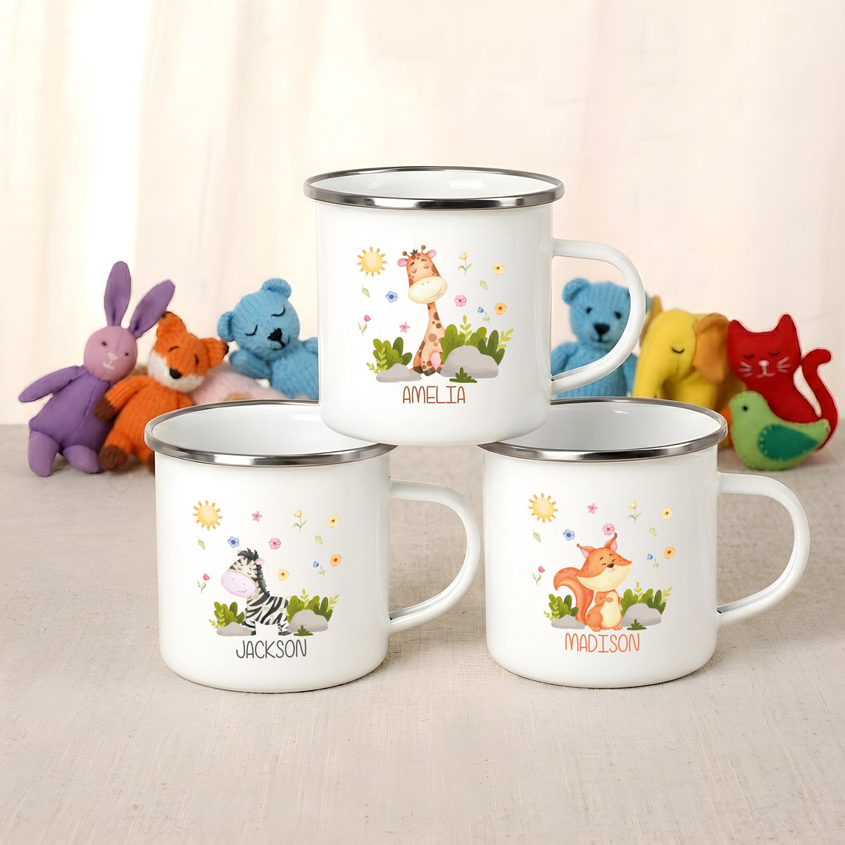 Personalized Safari Animals Stainless Steel Kids Mug, Watercolor Adventure Cup