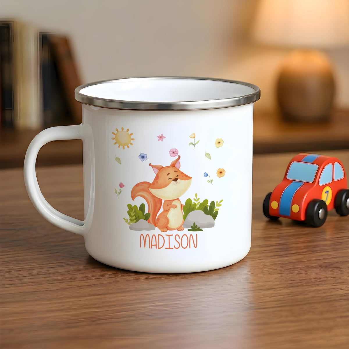 Personalized Safari Animals Stainless Steel Kids Mug, Watercolor Adventure Cup
