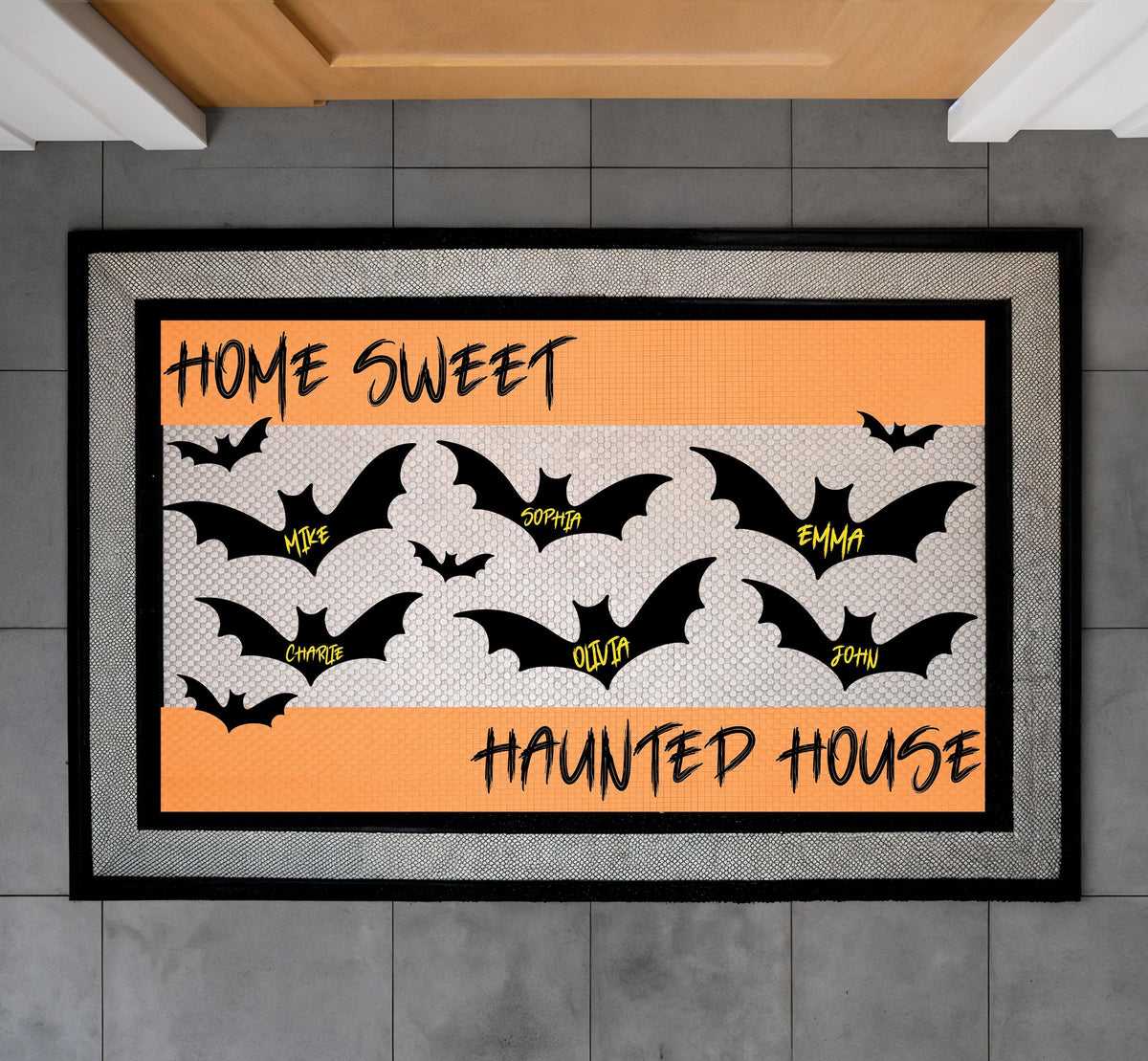 Personalized Spooky Bat Doormat, Haunted House Welcome Mat, Custom Family Names, Halloween Porch Decor