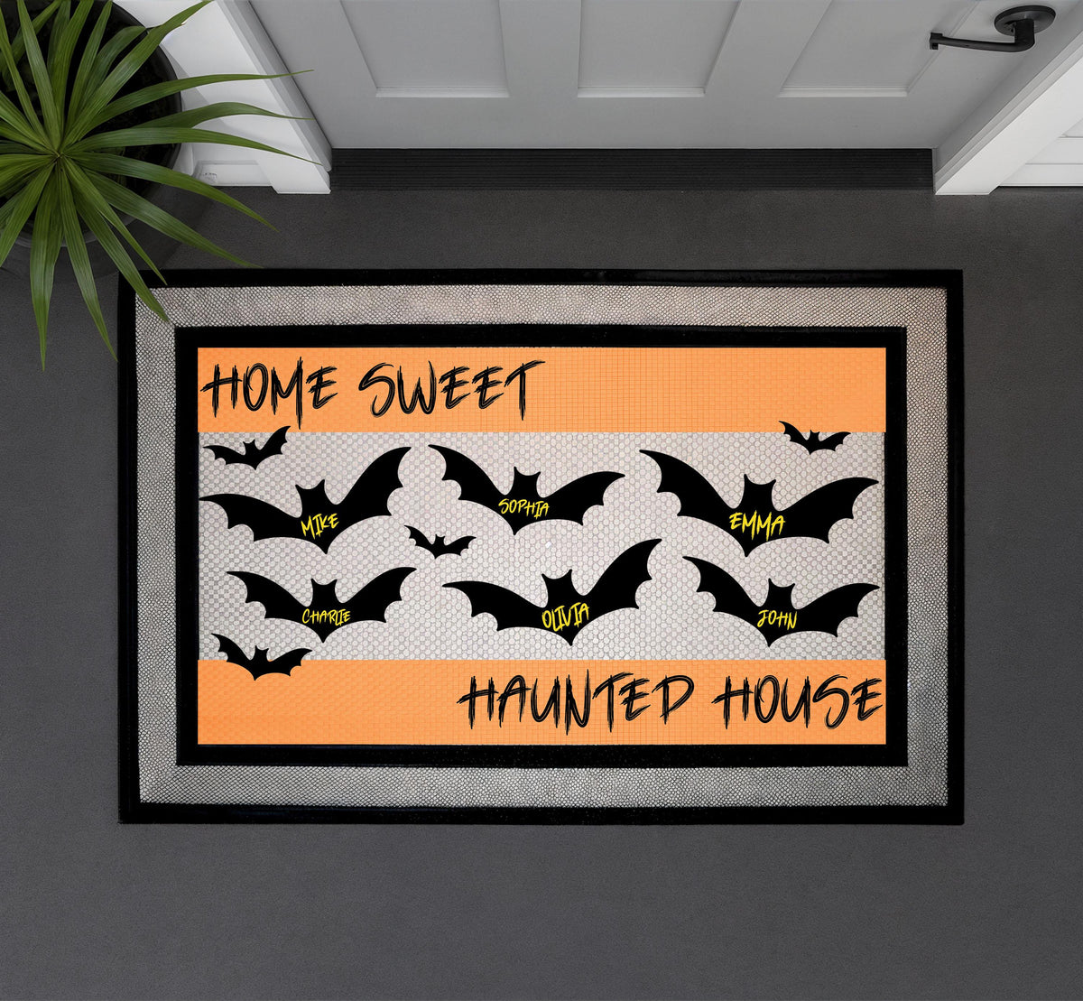 Personalized Spooky Bat Doormat, Haunted House Welcome Mat, Custom Family Names, Halloween Porch Decor