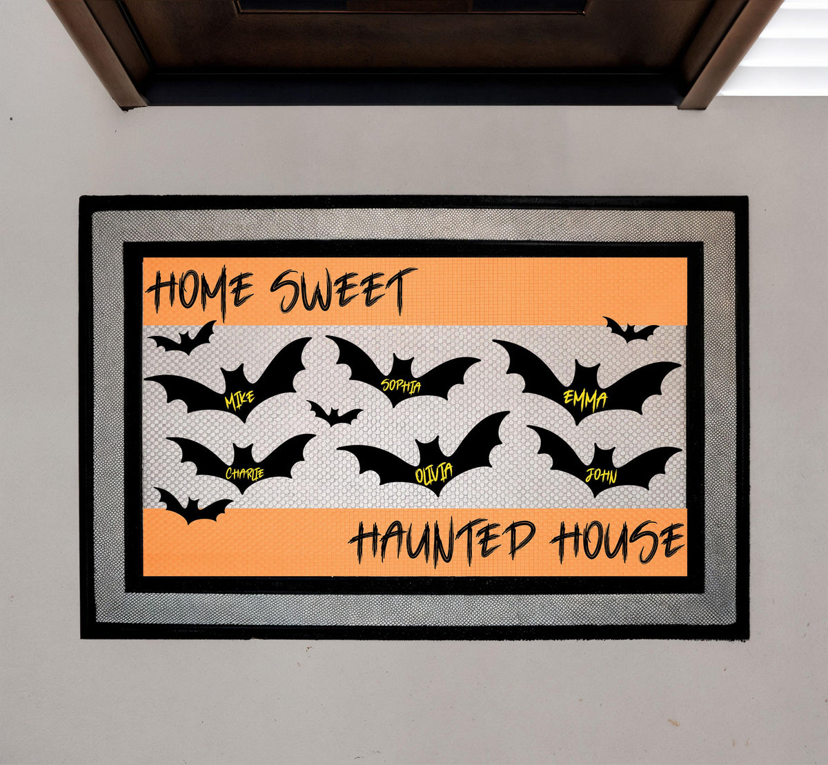 Personalized Spooky Bat Doormat, Haunted House Welcome Mat, Custom Family Names, Halloween Porch Decor