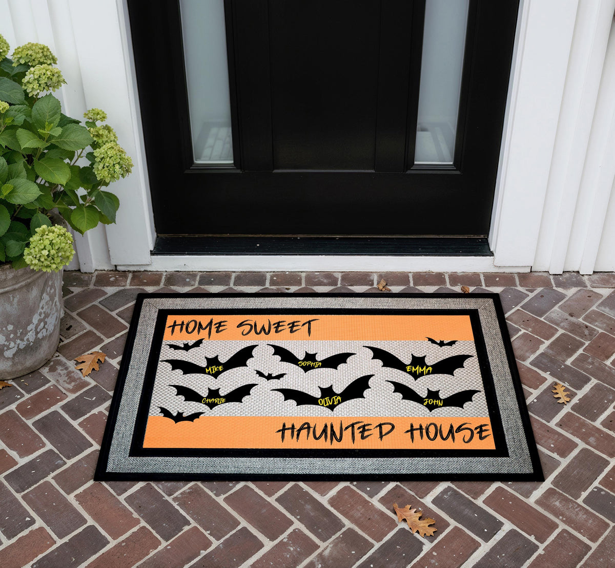 Personalized Spooky Bat Doormat, Haunted House Welcome Mat, Custom Family Names, Halloween Porch Decor