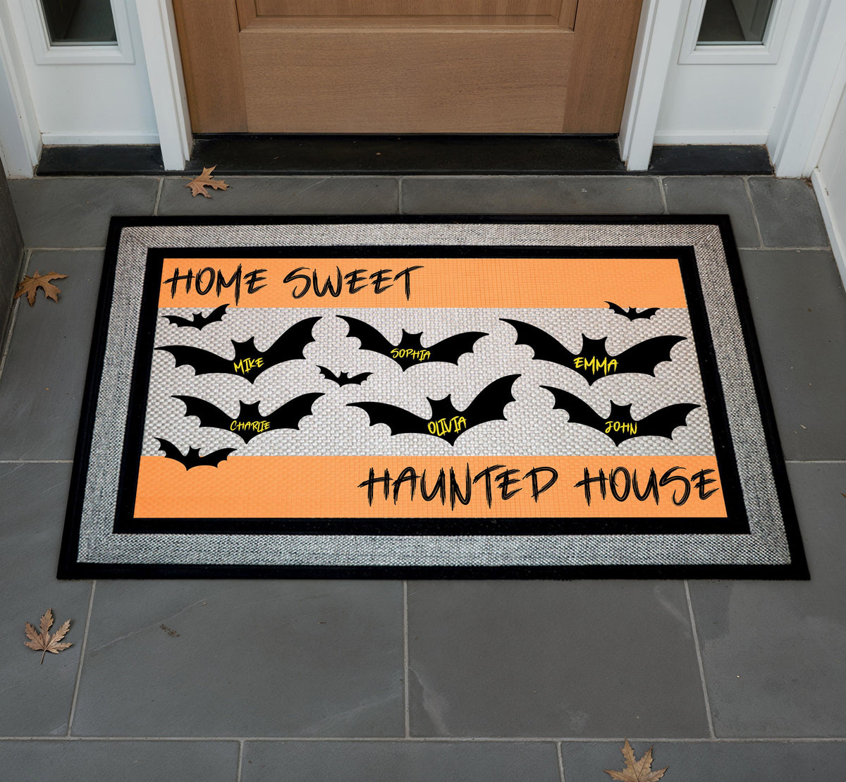 Personalized Spooky Bat Doormat, Haunted House Welcome Mat, Custom Family Names, Halloween Porch Decor