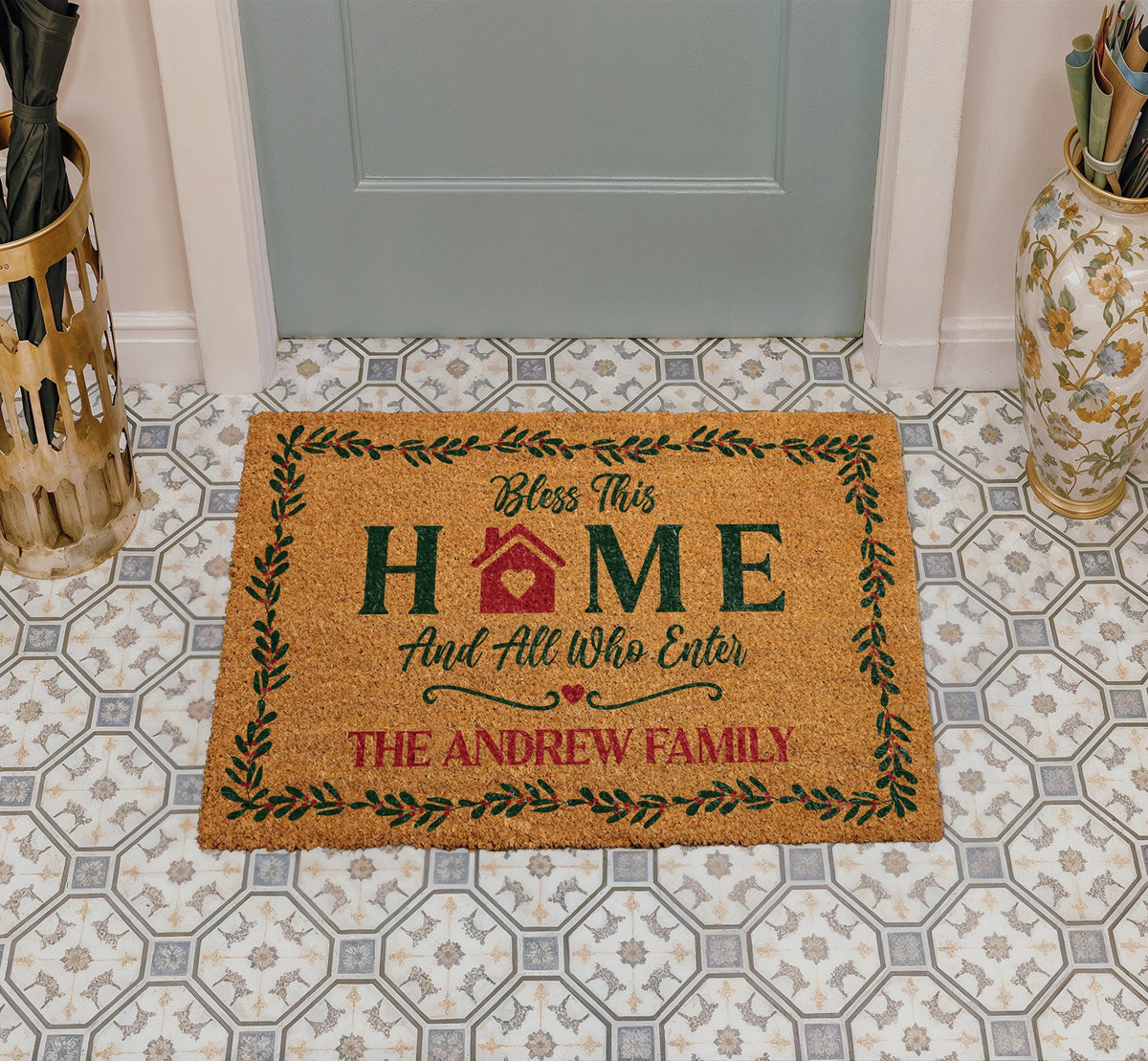 Personalized Bless This Home and All Who Enter Doormat