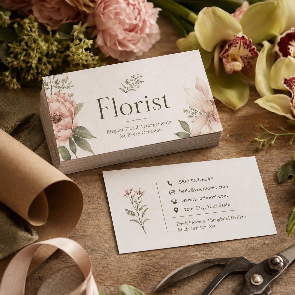 Florist Business Cards, Elegant Floral Arrangements Printing