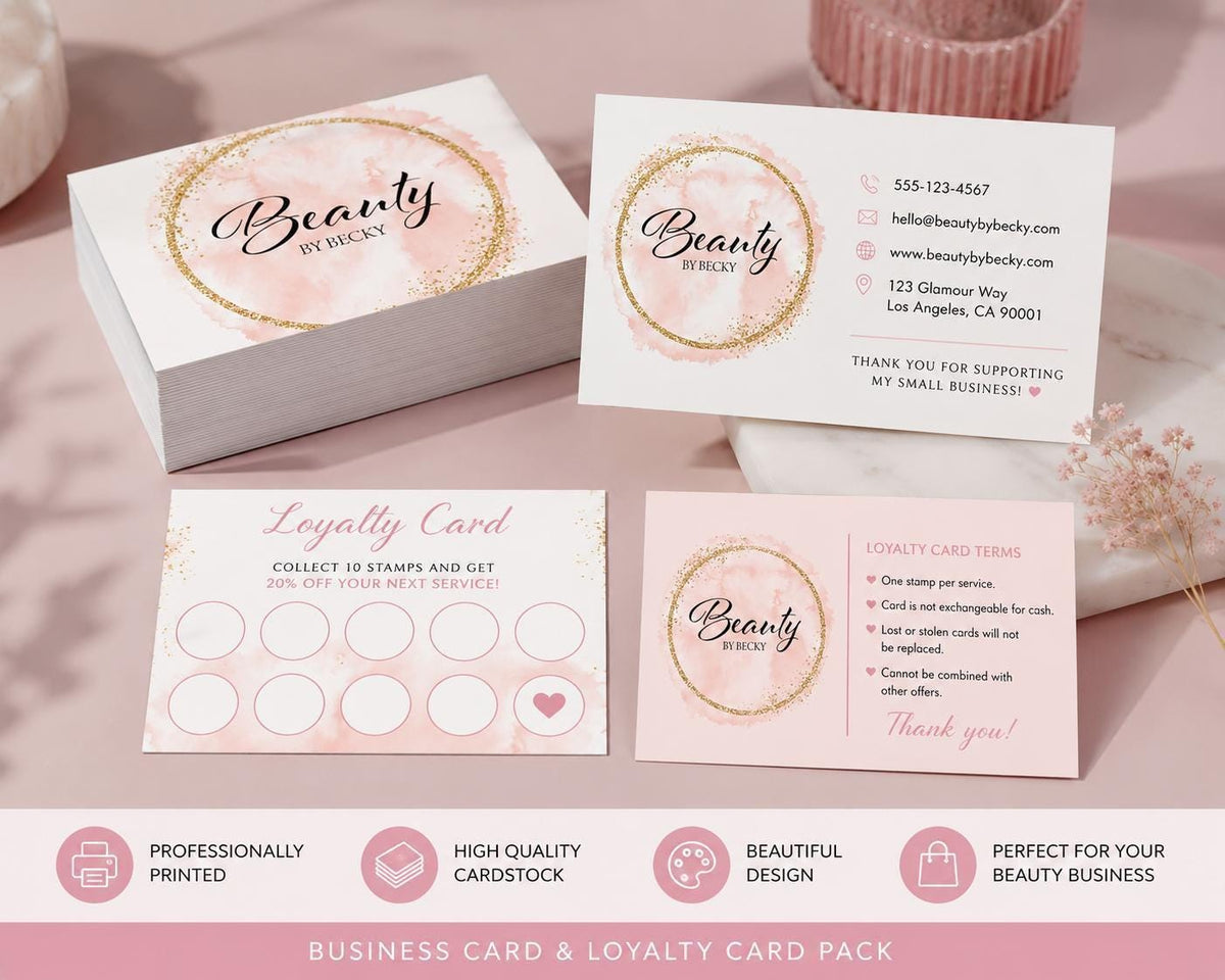 Custom Printed Personalized Loyalty Cards, Beauty Salon Reward System, Small Business Pack