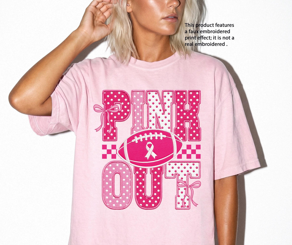 Faux Embroidered Breast Cancer Comfort Colors® Shirt, Breast Cancer Football Tee, Pink Ribbon Sport Gift