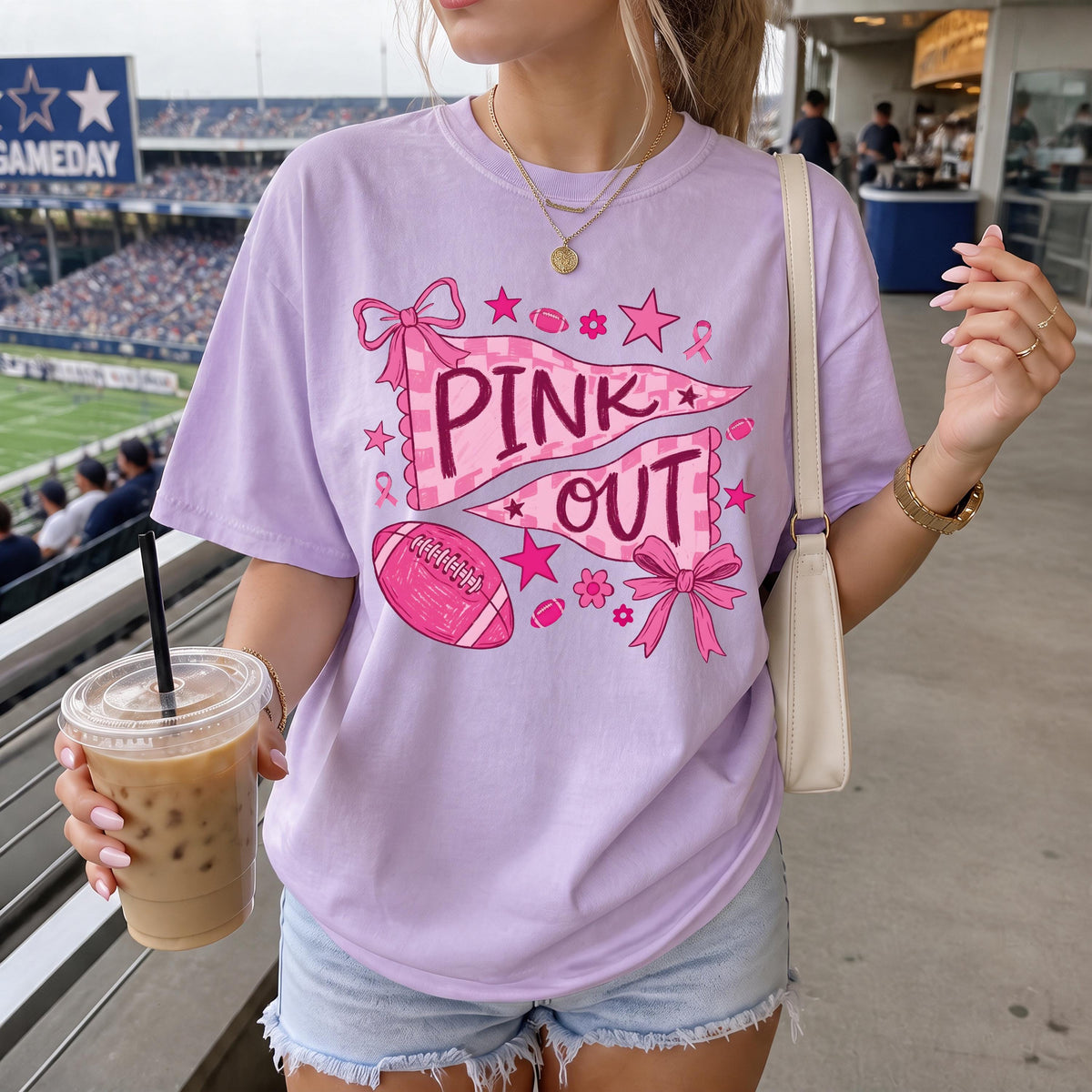 Coquette Bow Breast Cancer Comfort Colors® Shirt, Breast Cancer Football Tee, Pink Ribbon Sport Gift