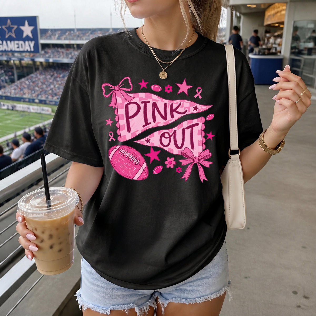 Coquette Bow Breast Cancer Comfort Colors® Shirt, Breast Cancer Football Tee, Pink Ribbon Sport Gift