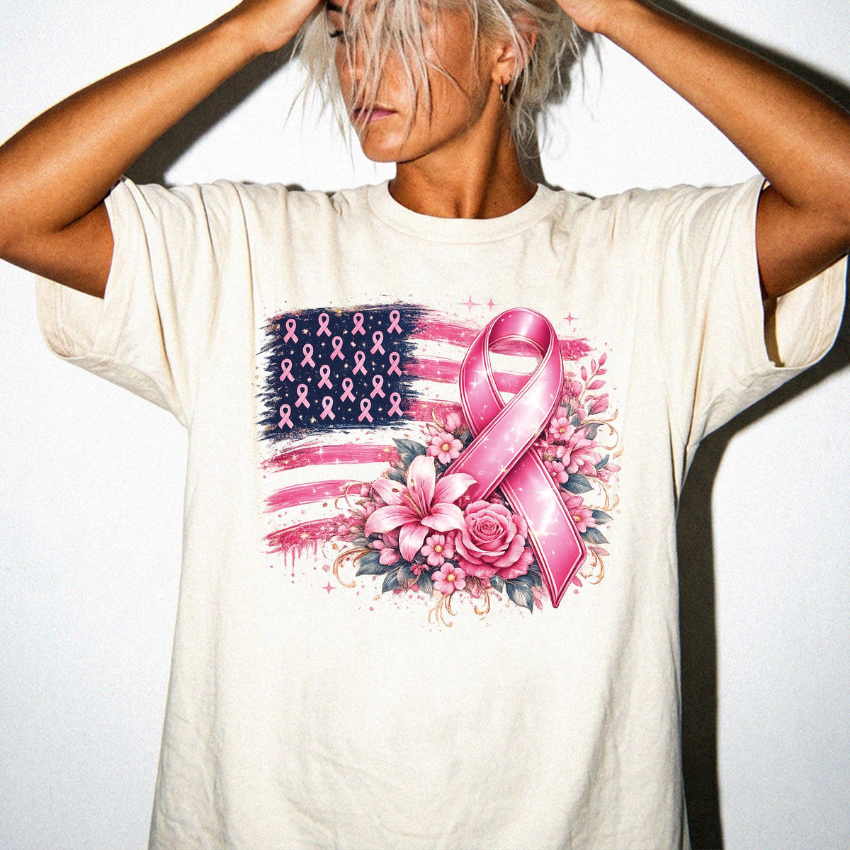 American Flag Breast Cancer Awareness Comfort Colors® Shirt, Pink Ribbon Tee, Cancer Fighter Tee