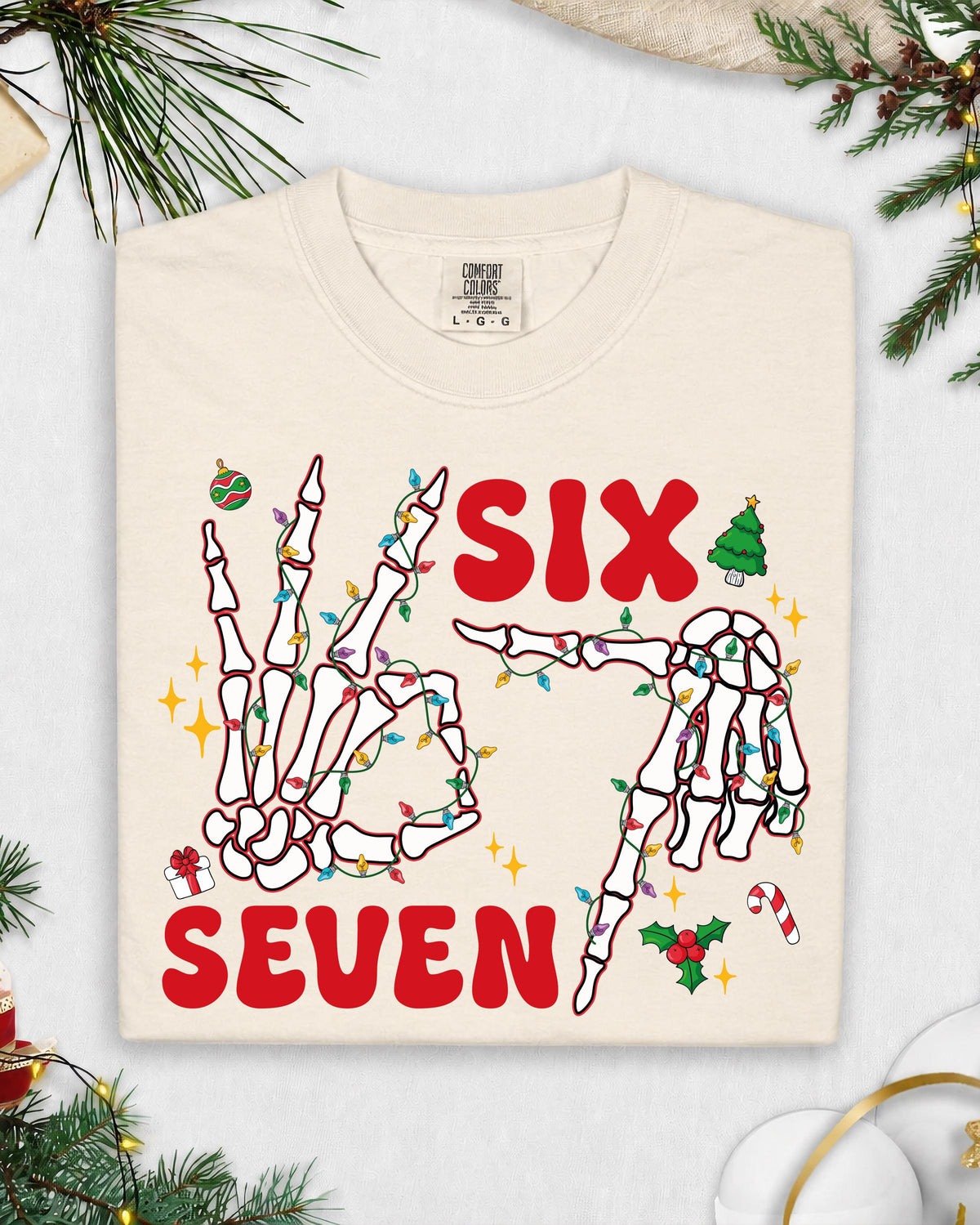 6 7 Christmas Comfort Colors® Shirt, Skeleton Hands Xmas Tee, Funny Holiday Gift