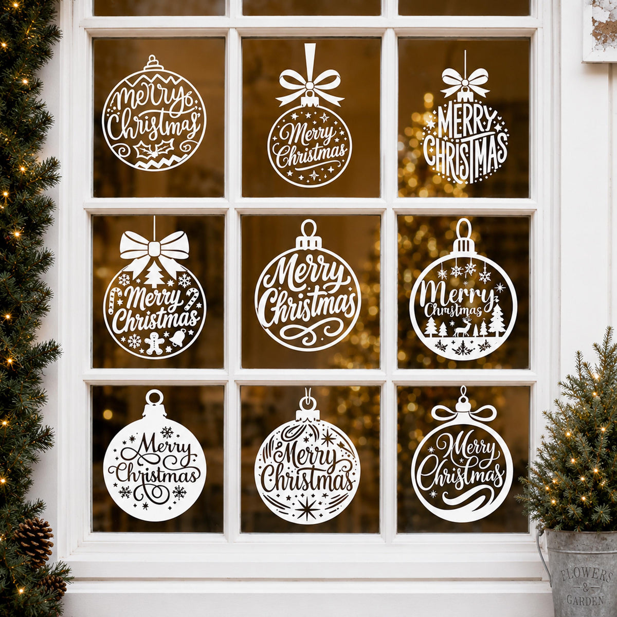 Christmas Ornament Window Decals, Merry Christmas Holiday Decoration