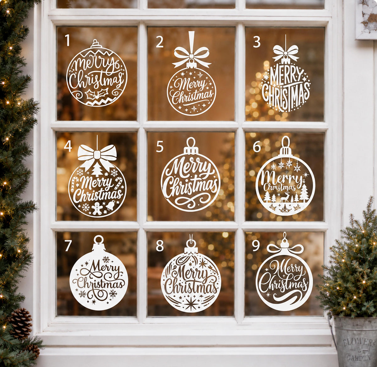 Christmas Ornament Window Decals, Merry Christmas Holiday Decoration