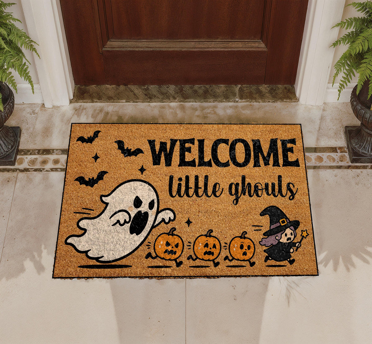 Halloween Ghost Doormat, Spooky Fall Porch Decor, Trick or Treat Welcome Mat