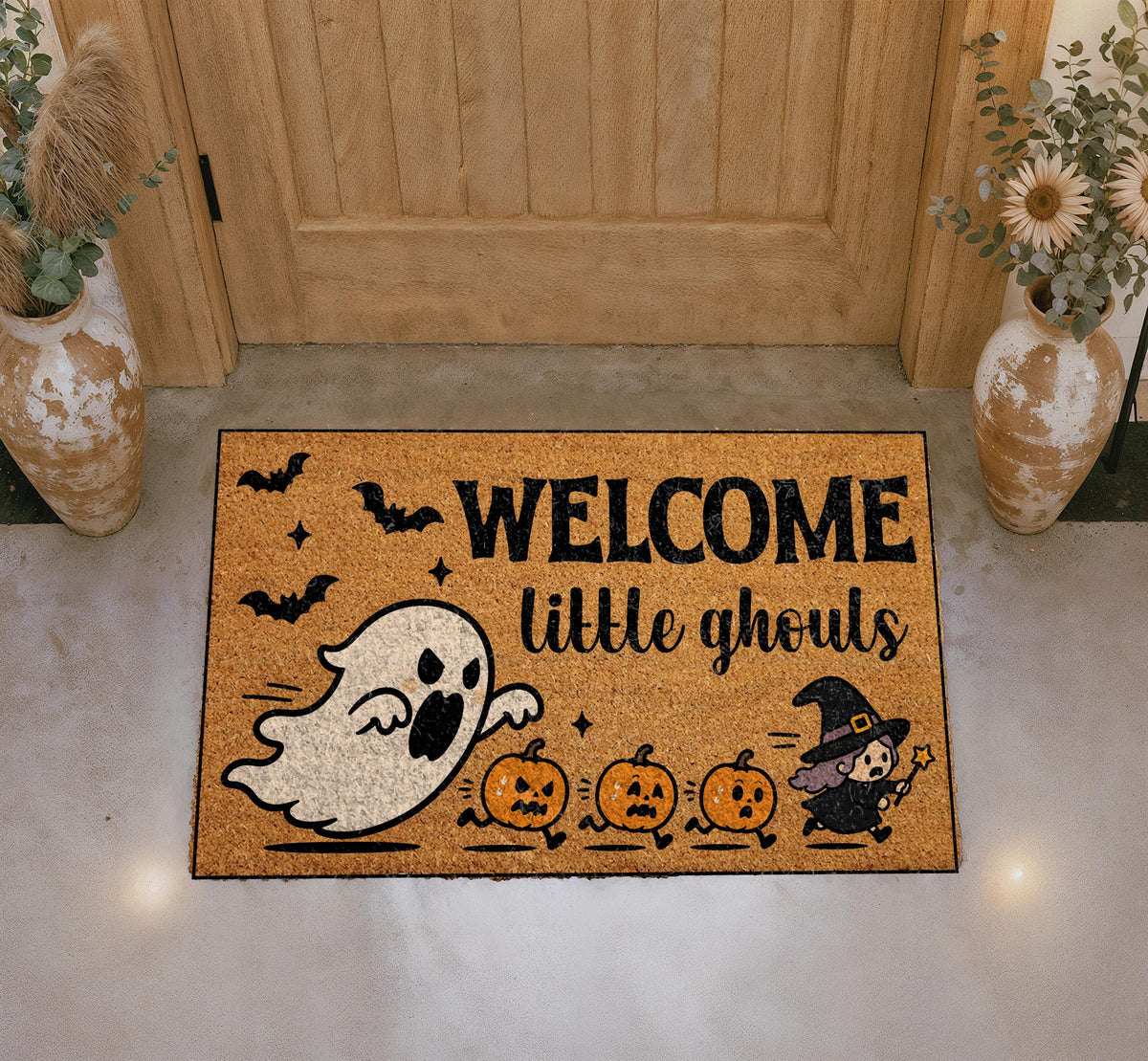 Halloween Ghost Doormat, Spooky Fall Porch Decor, Trick or Treat Welcome Mat