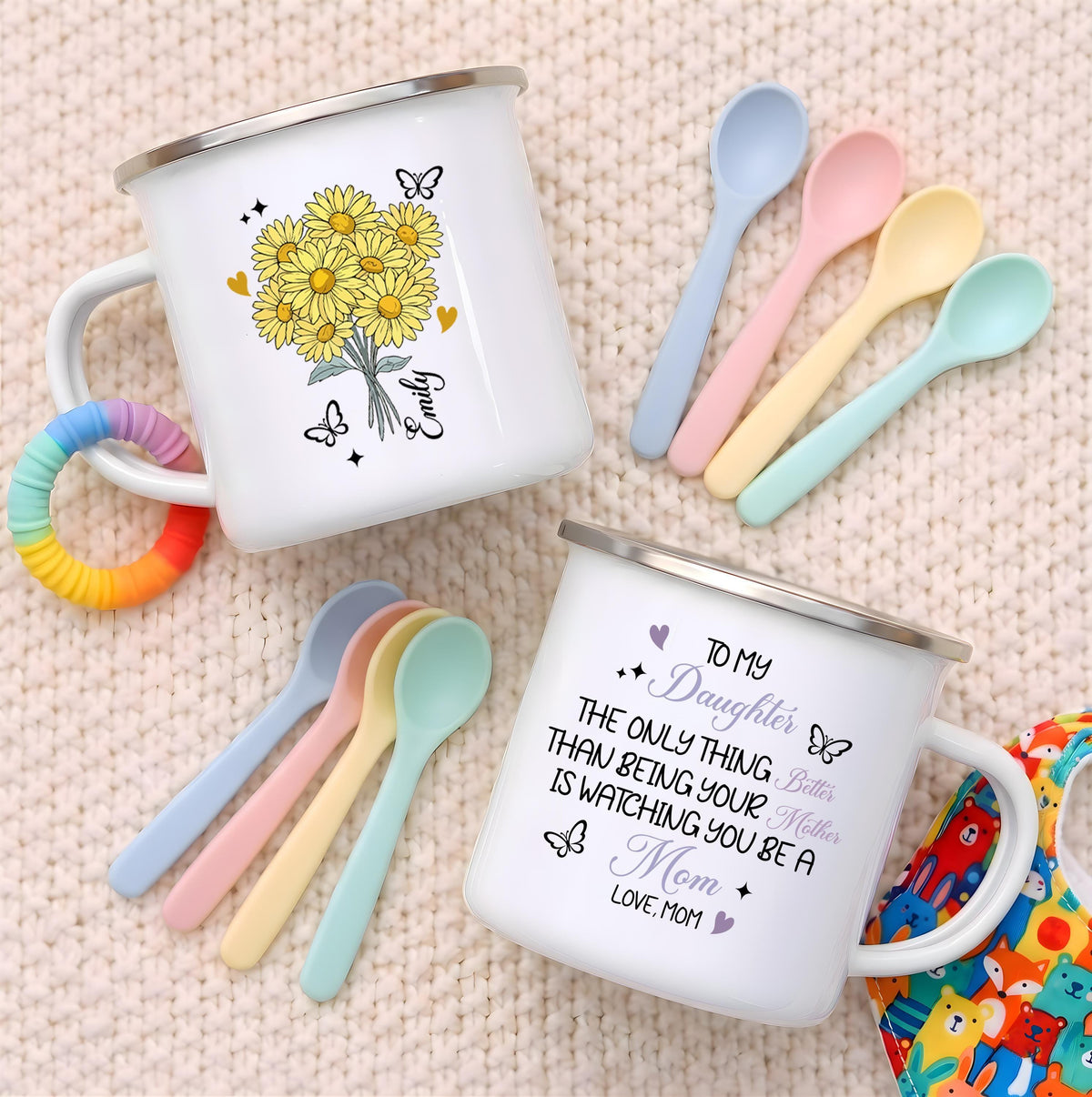 Personalized Birth Flower Enamel Mug, Sentimental To My Daughter Quote Steel Cup