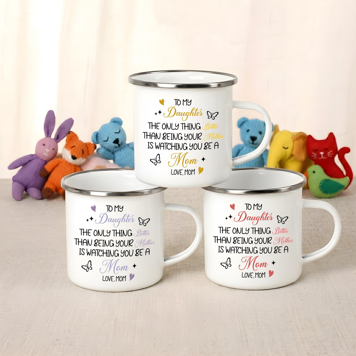 Personalized Birth Flower Enamel Mug, Sentimental To My Daughter Quote Steel Cup