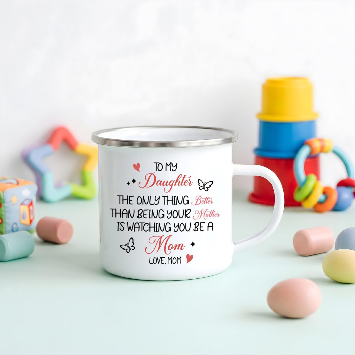 Personalized Birth Flower Enamel Mug, Sentimental To My Daughter Quote Steel Cup