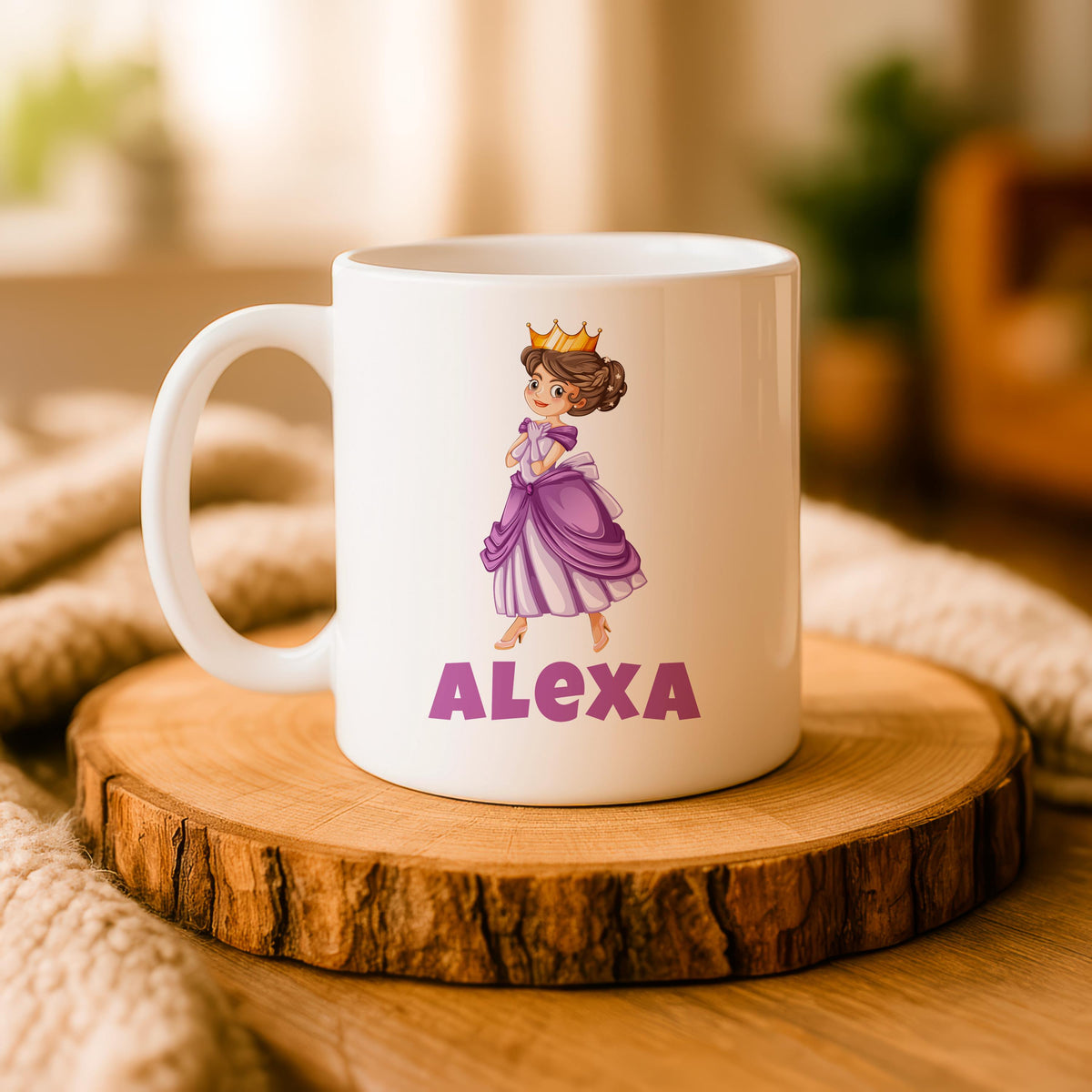Personalized Kids Name Ceramic Mug, Princess Rainbow Design, Birthday Gift