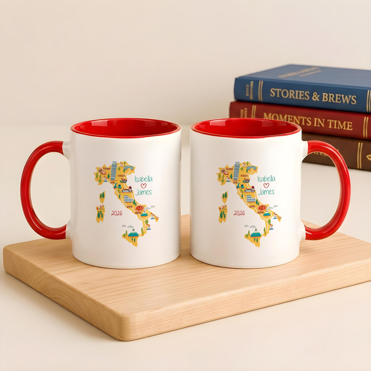 Personalized Italy Map Mug, Custom Couple Travel Cup, Honeymoon Anniversary Gift