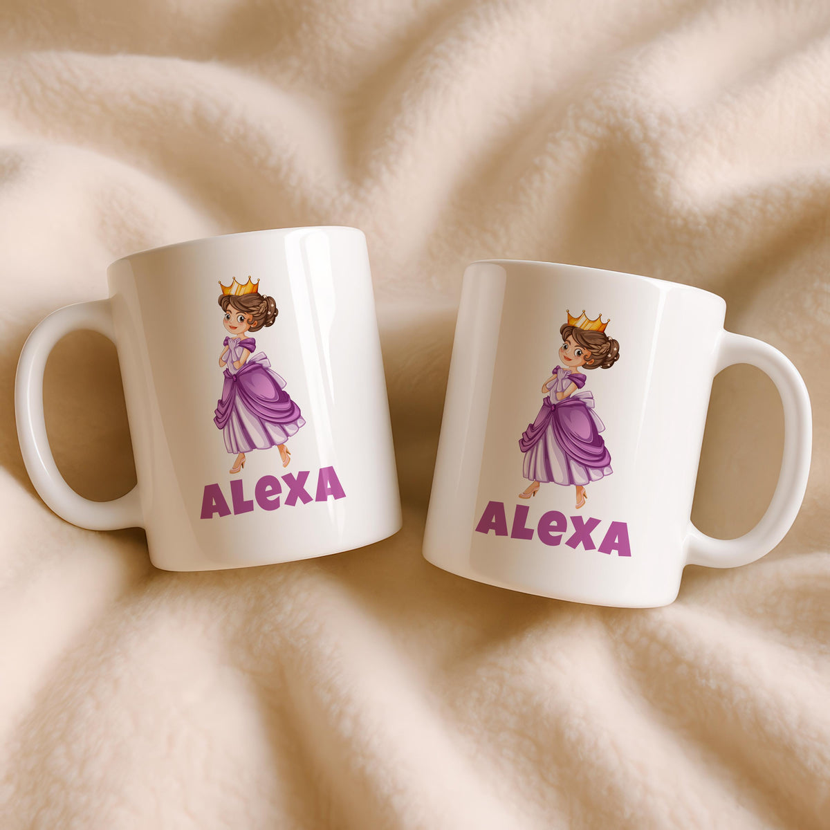 Personalized Kids Name Ceramic Mug, Princess Rainbow Design, Birthday Gift