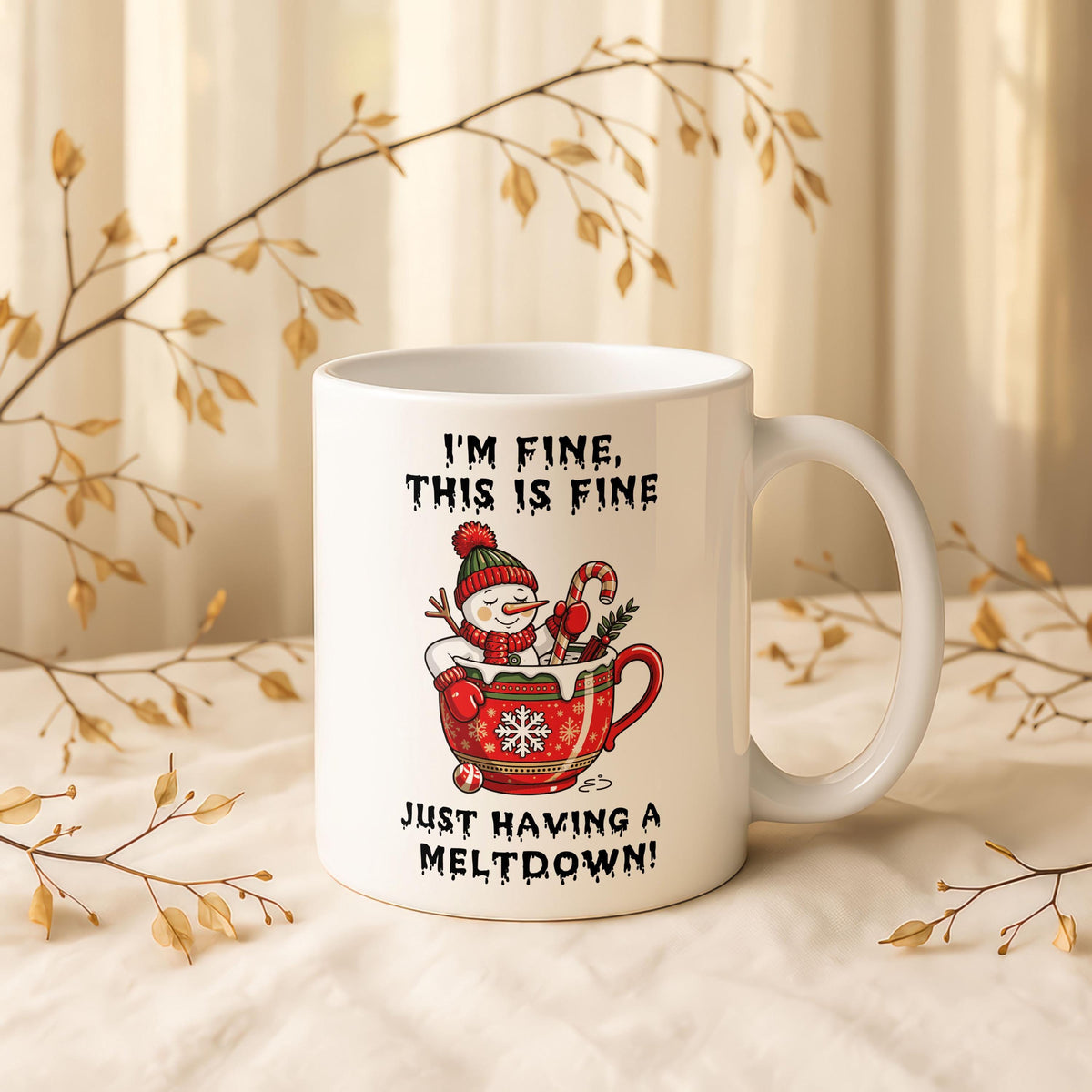 Funny Snowman Coffee Mug, Christmas Meltdown Humor Cup