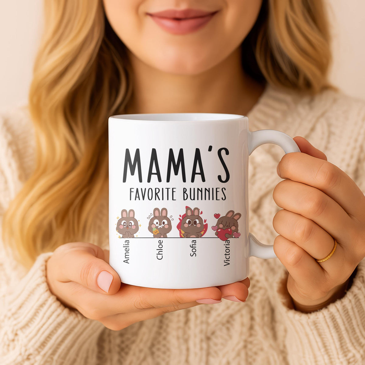 Mama's Favorite Bunnies Ceramic Mug, Personalized Easter Coffee Cup