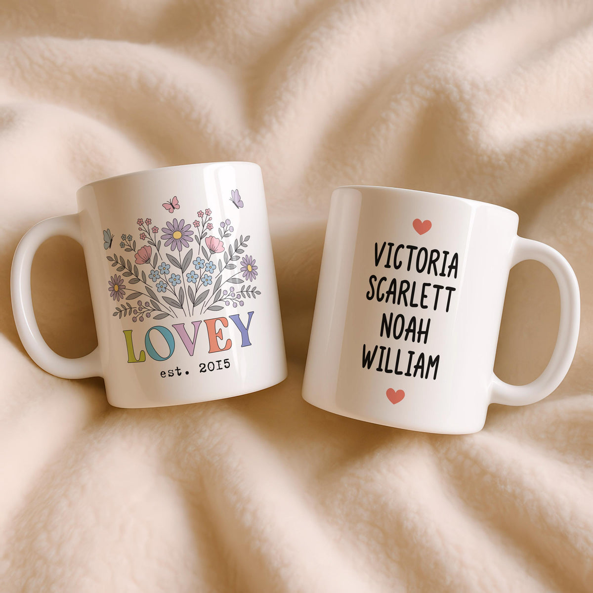 Custom Grandma Mug, Personalized Grandkids Names, Floral Est Year Ceramic Coffee Cup