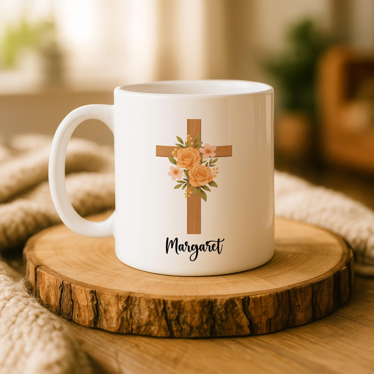 Christian Floral Cross Mug, Proverbs 31:25 Scripture Coffee Cup