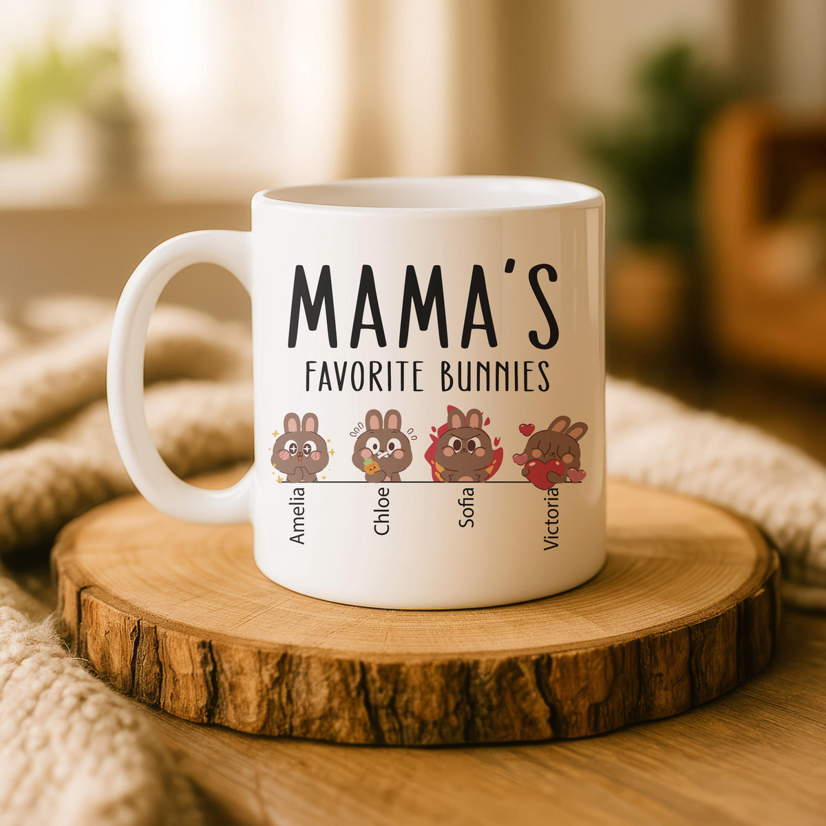 Mama's Favorite Bunnies Ceramic Mug, Personalized Easter Coffee Cup
