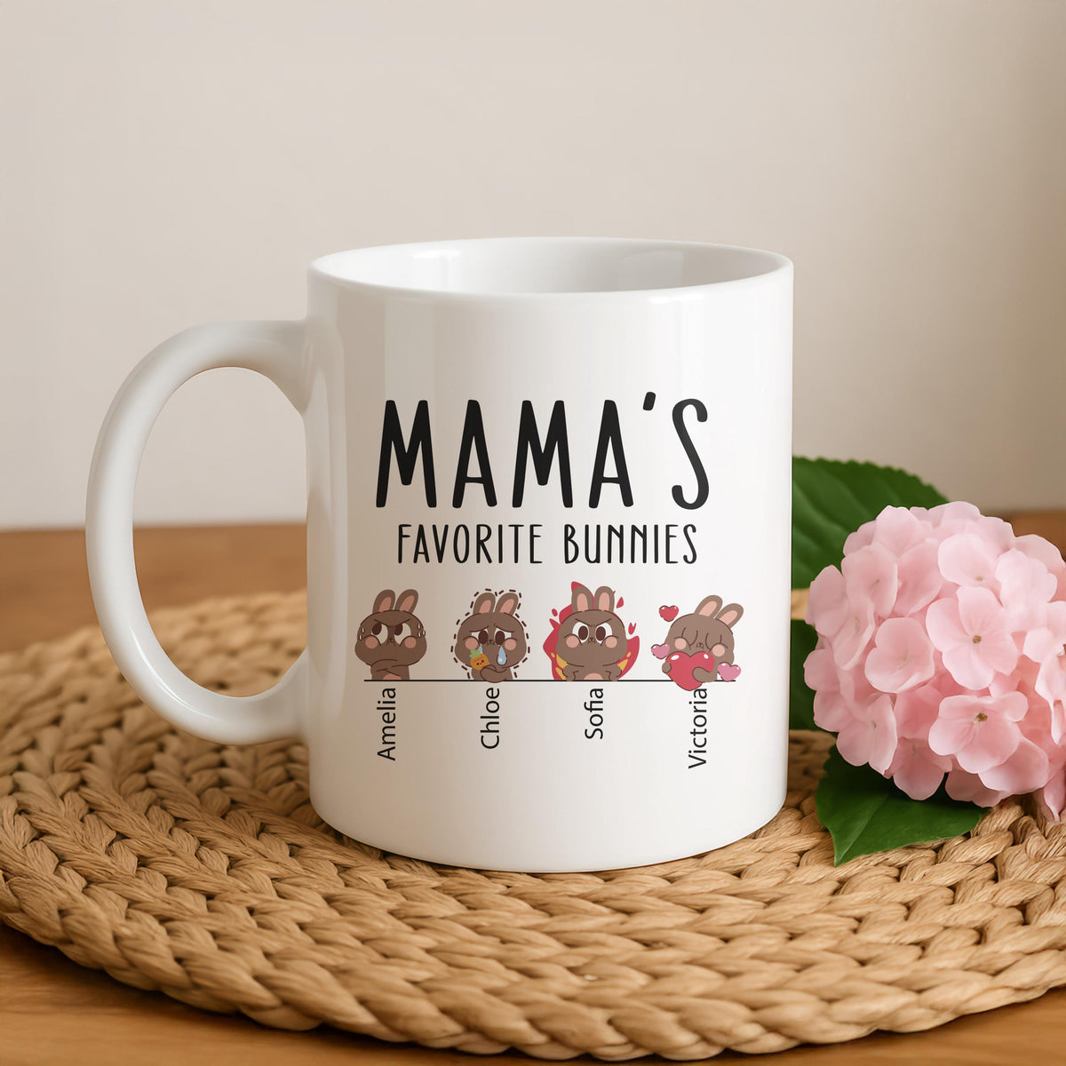 Mama's Favorite Bunnies Ceramic Mug, Personalized Easter Coffee Cup