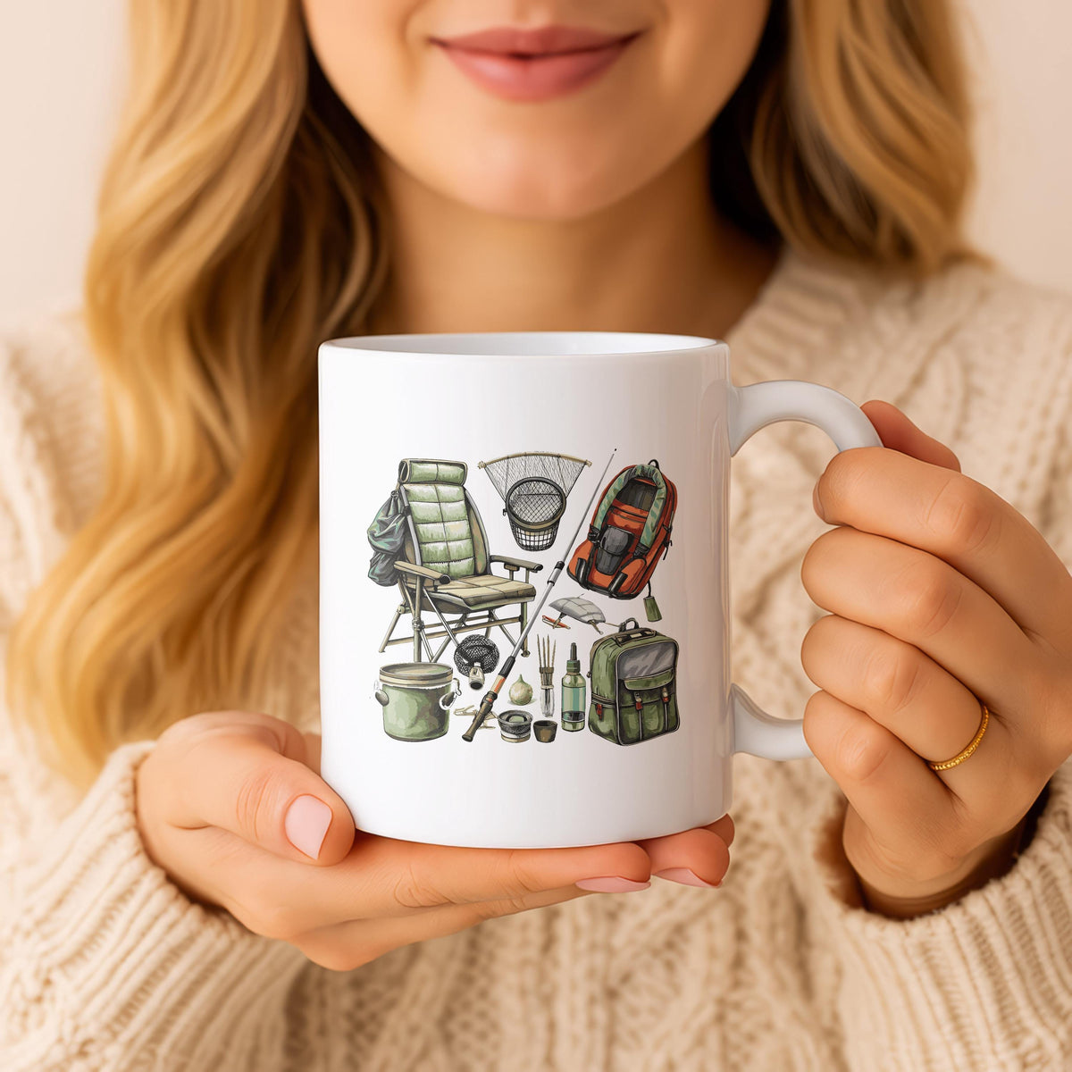 Ceramic Fishing Mug, Outdoor Adventure Nature Camping Coffee Cup
